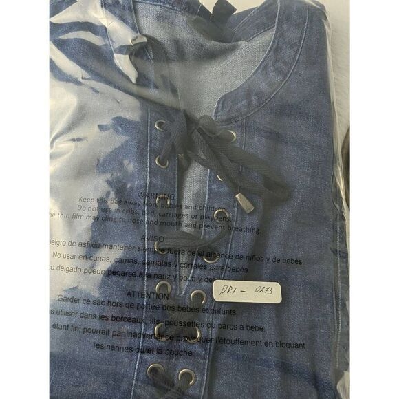 J Jill Denim Womens Shift Dress Blue Lace Up Tethered Hem 3/4 Sleeves Sz M Mediu - Picture 12 of 13